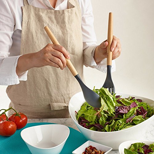 PortoFino 5 Pc. Kitchen Utensil Set / Premium Natural Beech Wood & Silicone / Home Cooking Utensils / Wooden Food Prep Tools / Soup Ladle, Slotted Spoon, Solid Spoon, Turner, Large Spatula