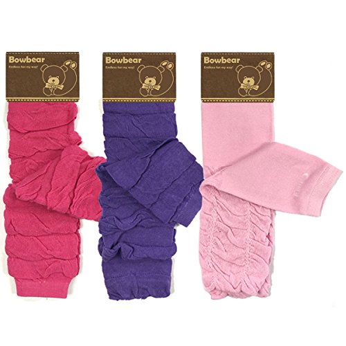 Bowbear Baby 3-Pair Leg Warmers, Ruched Pink and Purple