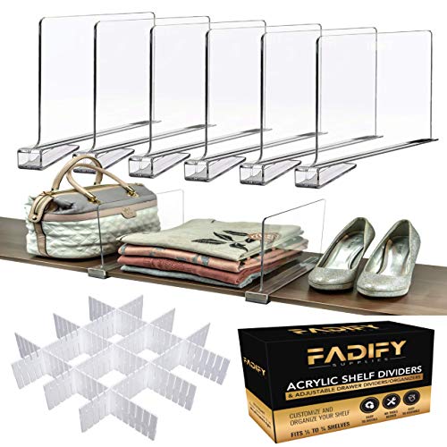 FADIFY Premium Acrylic Shelf Dividers for Closets 6PCS Clear Shelf