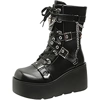 Amazon.com | SHEMEE Cute Wedge Platform Biker Boots for Women Y2k