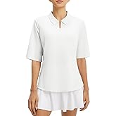 baleaf Womens Half Sleeve Golf Shirts Elbow Length Sleeve Quarter Zip Polo Tops V Neck UPF 50+ Sun Protection Workout