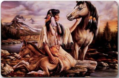 Native American Indian girl and Horse Machine Clean Top Fabric & Non-Slip Rubber Backing Durable Indoor / Outdoor Doormat Door Mats
