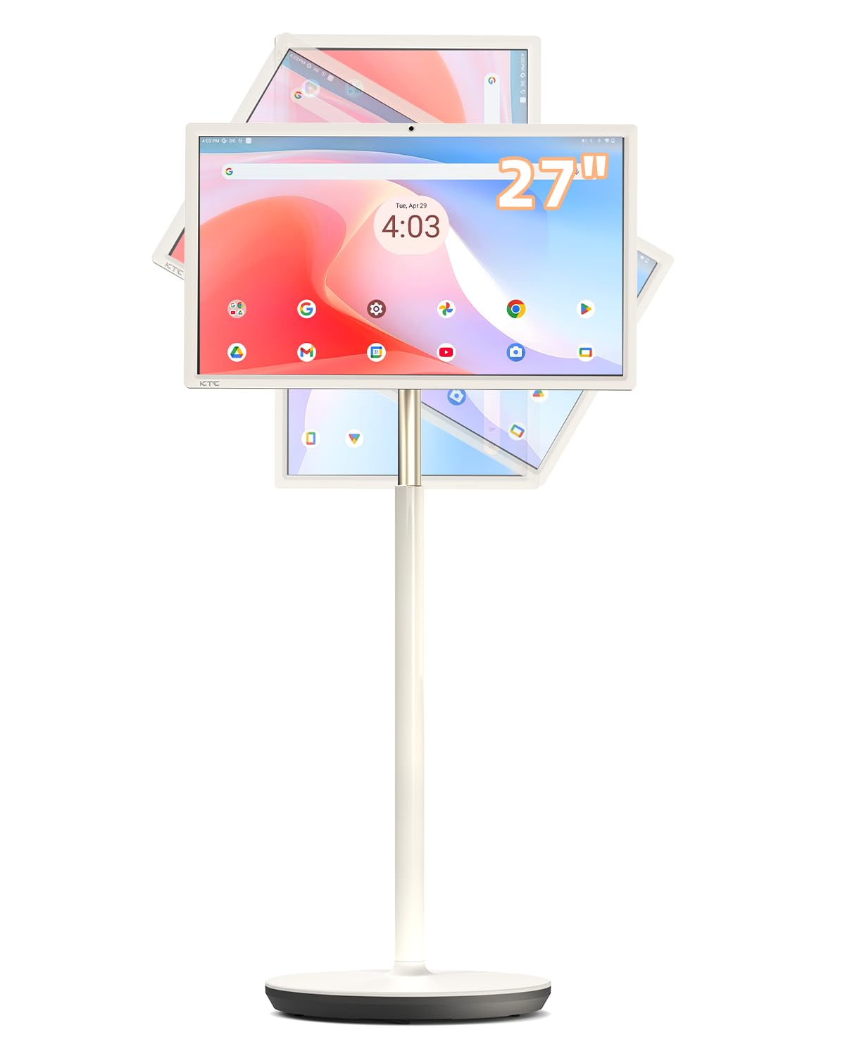 KTC MegPad 27 Inch Portable Screen TV - 1080P Touch Screen Monitor on Wheels with 8MP Camera, Compatible with Google TV, Android 14, QC 8G RAM+128G Storage, 9500mAh Battery, Remote Control