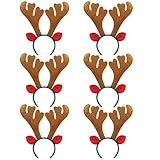 Fascigirl 6PCS Christmas Headband Fashion Antler Leaf Bell Decor Party Headband Hair Hoop … (Brown reindeer with green hairband)