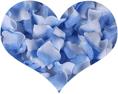eShion 1000pcs Silk Flower Rose Petals Artificial Flowers for Romantic Wedding Party Decorations(Blue with White)