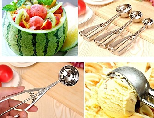 Emousport 3PCS/lot 4CM 5CM 6CM Kitchen Ice Cream Mash Potato Scoop Stainless Steel Spoon Spring Handle Kitchen Accessories