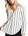 Ladies Striped Shirts Autumn V Neck Long Sleeve Loose Blouses for Women Chic Chiffon Tops (Black, L)