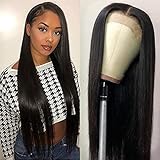 Muokass 4x4 Lace Front Wigs Straight Hair Brazilian Virgin Human Hair Lace Closure Wigs For Black Women 150% Density Pre Plucked With Elastic Bands Natural Color (24 inch, straight wig)