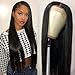 Muokass 4x4 Lace Front Wigs Straight Hair Brazilian Virgin Human Hair Lace Closure Wigs For Black Women 150% Density Pre Plucked With Elastic Bands Natural Color (24 inch, straight wig)