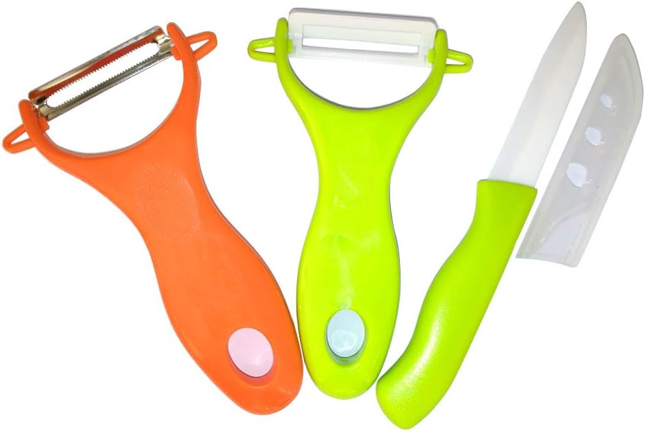 3-Piece Vegetable Peeler and Ceramic Knife Set, Sharp Stainless Steel Peeler and Ceramic Peeler with Good Grips Y Peeler