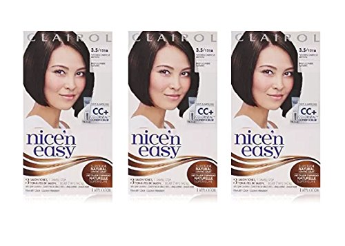 Clairol Nice 'n Easy Hair Color 121A, 3.5 Natural Darkest Brown 1 Kit (Pack of 3)