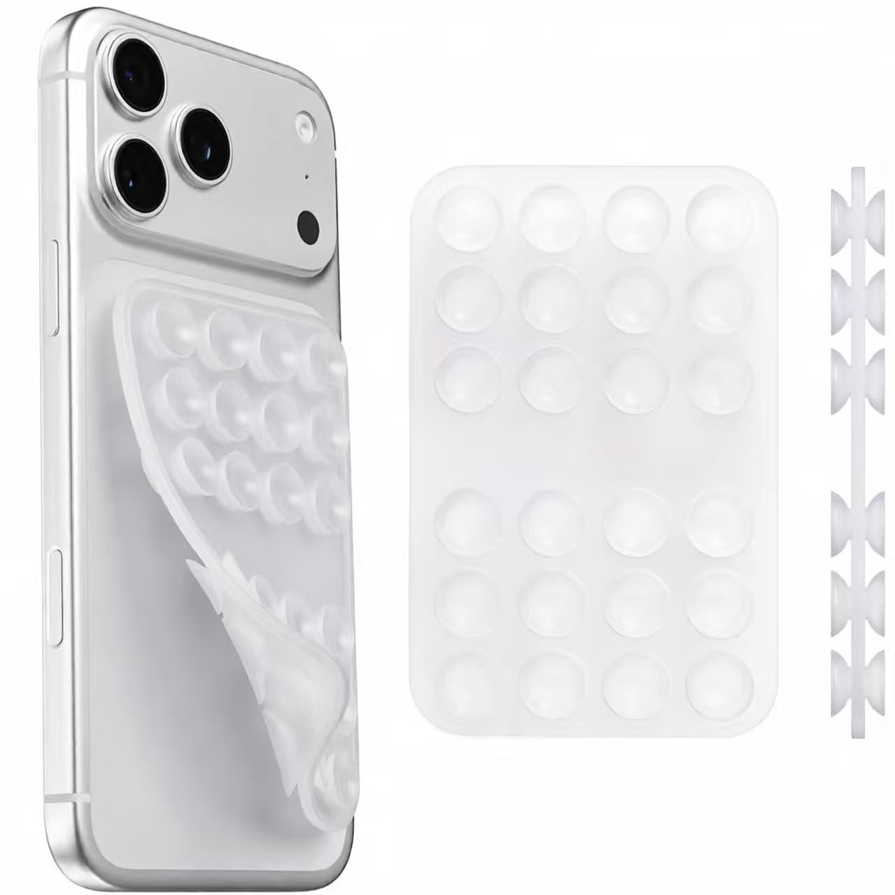 Upgraded Double Sided Silicone Suction Cup Phone Case Mount, Sticky Phone Grip Holder for Hands-Free Selfes & Videos, Reusable Silicone Phone Suction Grip for iPhone & Android, Transparent