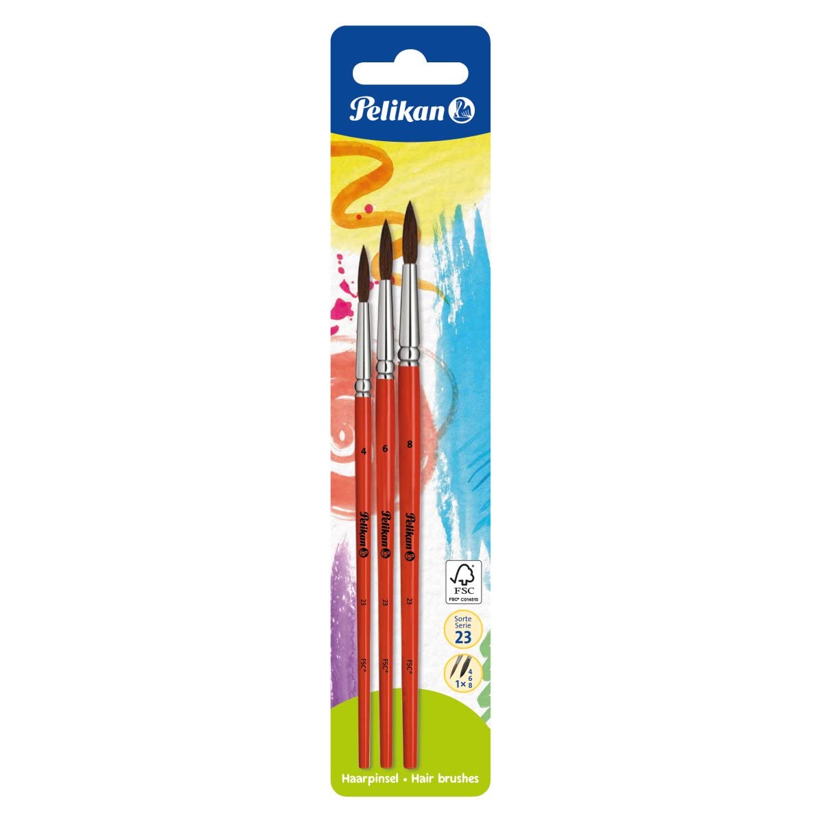 Pelikan 700382 Hair Brush Type 23 3 Sizes 4, 6 and 8 Pack of 3