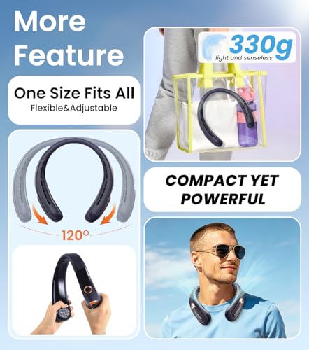 Neck Fan, Bladeless Portable Neck Fan, 4000mAh USB Rechargeable Face Fan, 3 Speed Personal Cooling Fan with 360° Airflow - for Hot Flashes Home Office Travel Outdoor Sports (Blue)