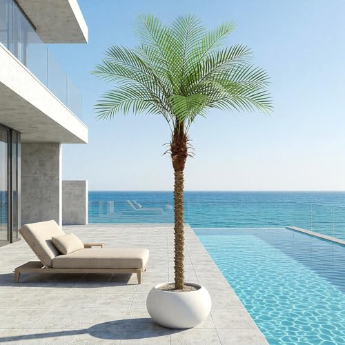 ZEEOZE 210 cm Artificial Palm Tree Phoenix High Artificial Palm Trees with 15 Adjustable Leaves Faux Phoenix Palm Trees for Outdoor Terrace, Swimming Pool, Home Office, Living Room, Garden (2 Pieces