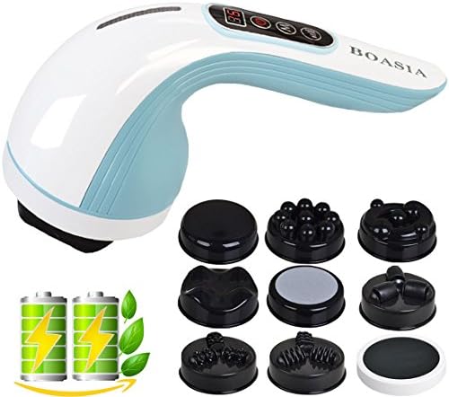 BOASIA Cordless Handheld Back Shoulder Massager,Electric Deep Tissue Massage for Sore Muscle and Cellulite,with 8 Interchangeable Nodes, Perfect Relaxation for Body