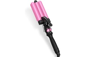 3 Barrel Hair Crimper Waver - DAN Technology Crimper Hair Tool with Ceramic for Women, Beach Waves Curling Iron, Dual Voltage, Easy to Use, Pink, 1 Inch