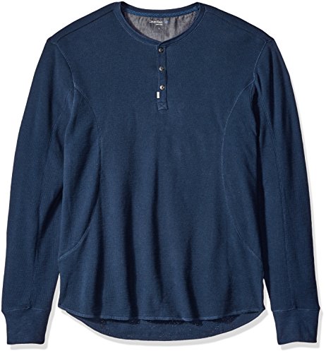 Calvin Klein Jeans Men's Mixed Media Slub Waffle Henley Long Sleeve Shirt, River, Large