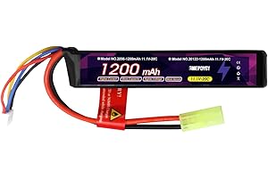 EMEPOVGY 3S Lipo Battery Airsoft 11.1V 20C 1200mAh Rechargeable Lithium Polymer Battery Pack with Mini Tamiya Plug for Air Soft Guns Rifle - 2096