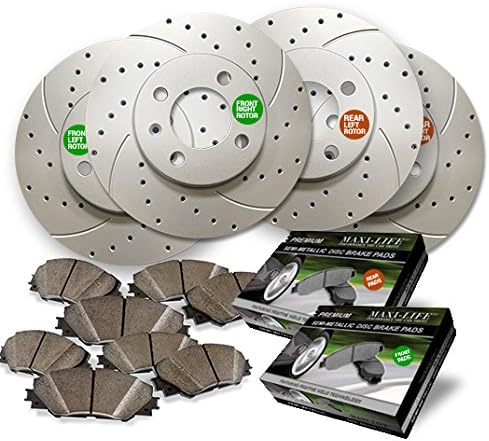 Front and Rear Premium Geomet rust protected Drilled and Slotted Brake Rotors and severe Duty Metallic Pads MAXJ28066MDS | Fits: QX56 Armada Titan