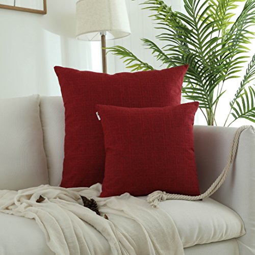 Kevin Textile Decorative Linen Pillowcases for Couch/Sofa/Bed, Chilli Pepper Red Striped Checkered Weaving Cushion Covers Both Sides, 2 Pieces, 26x26-inch