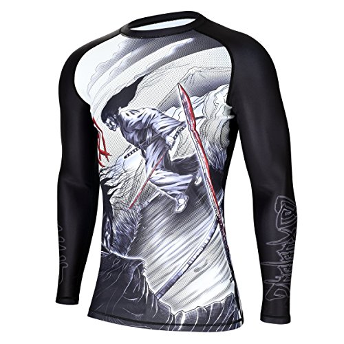 Phalanx Mens Rash Guard for BJJ Jiu Jitsu, Antimicrobial Long Sleeve Competition Grade MMA Rashguard Shirt For Men, Brazilian Jiujitsu Clothing With SPF 50, Ronin 2.0 - Large