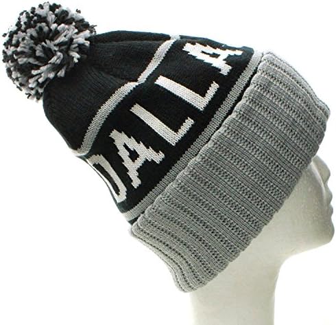 American Cities Dallas TX Champions Cuff Cable Knit Pom Pom Beanie Hat Cap