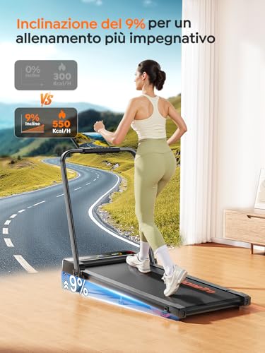 HOMETRO Foldable Treadmill Walking Pad 9% Incline, 2.5HP Compact Treadmill for Home & Apartment, Portable Folding Treadmill with Handle, App Remote Control LED Display