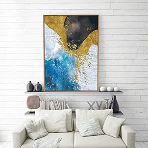 Framed Canvas Home Artwork Decoration Golden Abstract Style Canvas Wall Art for Living Room, Bedroom - 16x24 inches