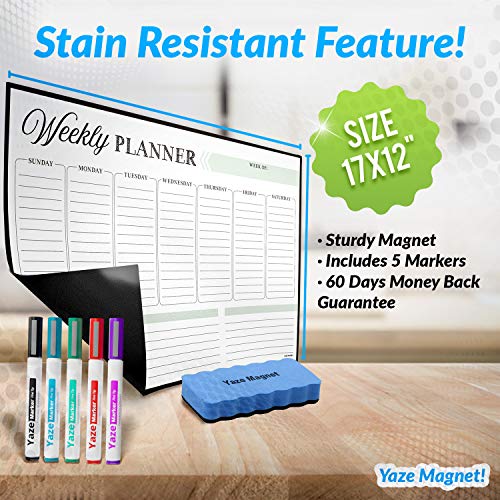 image for Yaze Magnet Magnetic Dry Erase Weekly Calendar for Refrigerator - 17X1