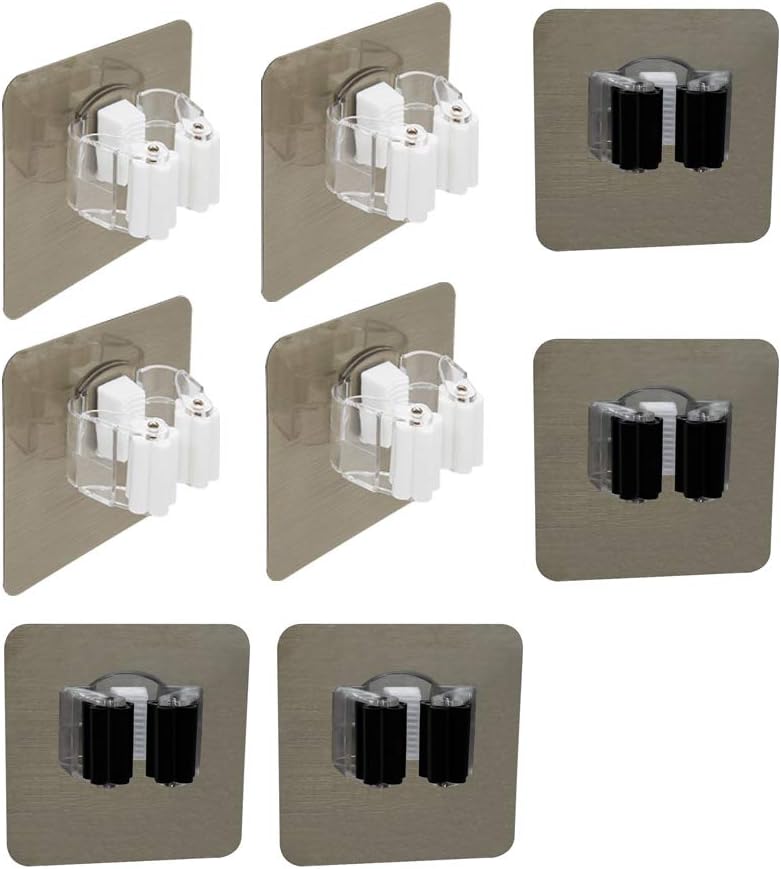 MENXEN Broom Mop Holder, Broom Gripper Holds Self Adhesive Reusable No Drilling Super Anti-Slip, Wall Mounted Storage Rack Storage & Organization for Your Home, Kitchen and Wardrobe (8 Pack)