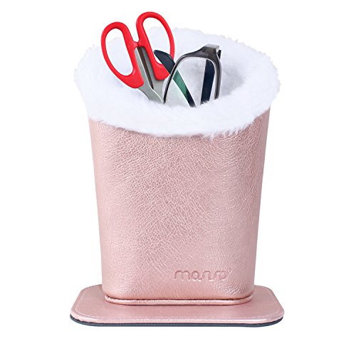 MOSISO Eyeglasses Holder, Premium Plush Lined PU Leather Anti-Lost Storage Desk Stand Protective Case with Magnetic Base Compatible iPhone, TV Controller and Small Office/Household Items, Rose Gold