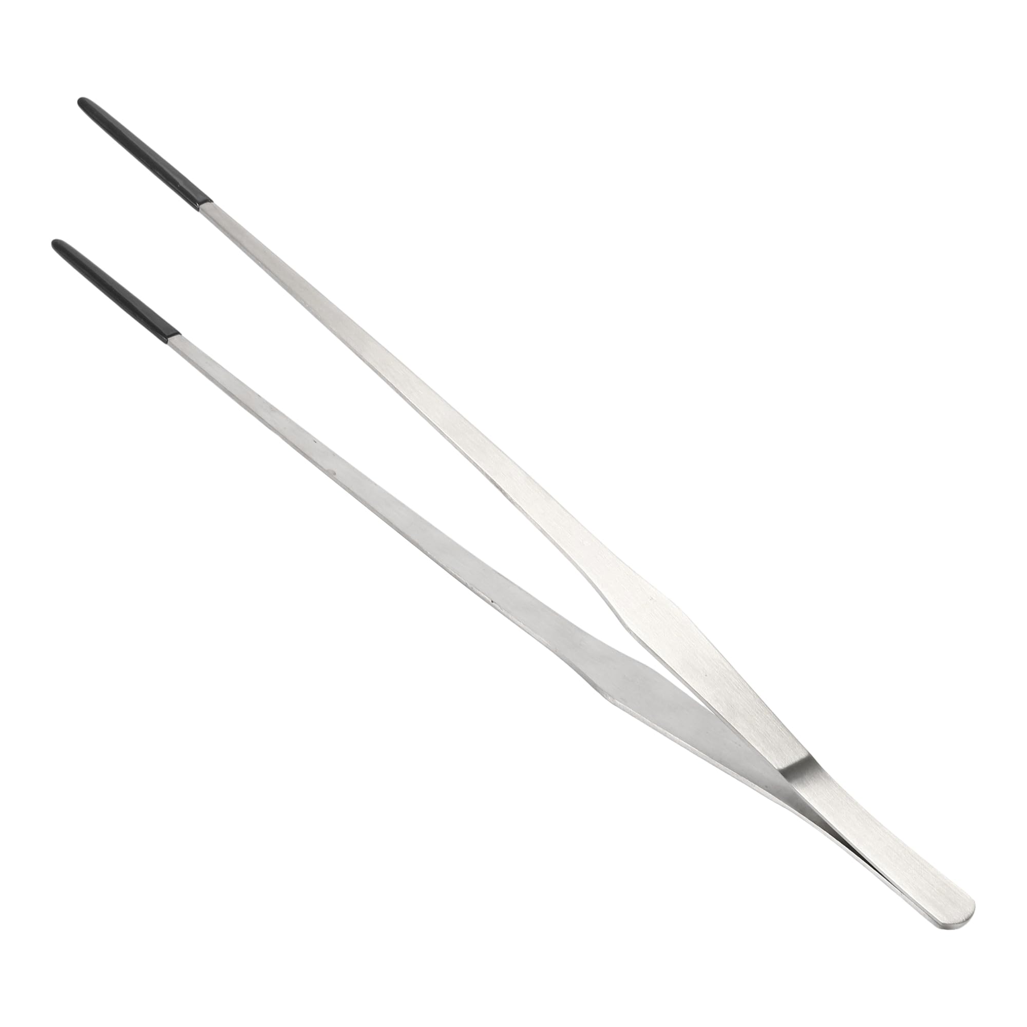 CAPASTEC Reptile Feeding Tongs, Stainless Steel Lizard Feeding Tongs, Aquarium Straight Feeding Tweezers for Reptiles with Rubber Tip, Terrarium Feeding Tongs 14.96" L, Black Silver Tone