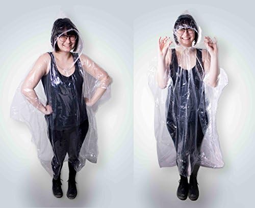 Double Thickness (5 Pack) Emergency Disposable Poncho for Adults with Drawstring Hood 100% Waterproof Rain Poncho for Men, Women, Theme Parks, Travel, Hiking, Fishing, Festivals, Cycling