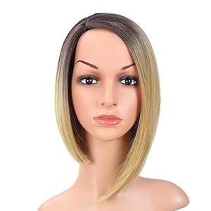 QsuF Hair 12" Short Straight Bob Wig Synthetic Wig Ombre Blonde Wig Fashion for Women (Blonde)
