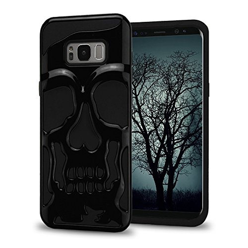 Samsung Galaxy S8 Case, Skull Hybrid, Heavy Duty Polycarbonate and Silicone TPU Hard Cover - Black