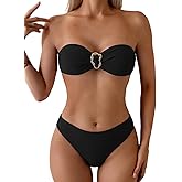 Tainehs Women's Strapless Bikini Sets Tube Top Bandeau Swimsuit Tie Back Mid Rise Two Piece Bathing Suits