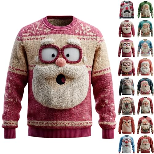 Black Ugly Christmas Pullover for Men Novelty Funny Shirt Christmas Tree Snowflakes Cashmere Jumper Men's Xmas Sweatshirt 3D Printed Pullover Round Neck Tops Causal Loose Blouse Comfortable Sweater xl