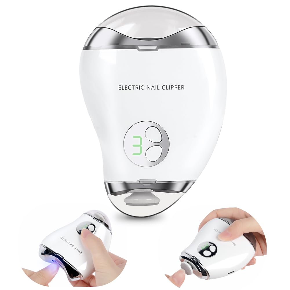 LOPHE Electric Nail Clipper & Polisher, USB Rechargeable Nail Trimmer with LED Light and LCD Display, 3 Speed Settings, Safe Gentle Nail Care for Adults, Seniors, Baby Gift for Caregivers