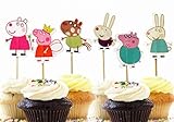 Yunko 24 Pcs Cute Peppa Pig Theme Party Decorative Cupcake Topper Kids Birthday Party Baby Shower Favors
