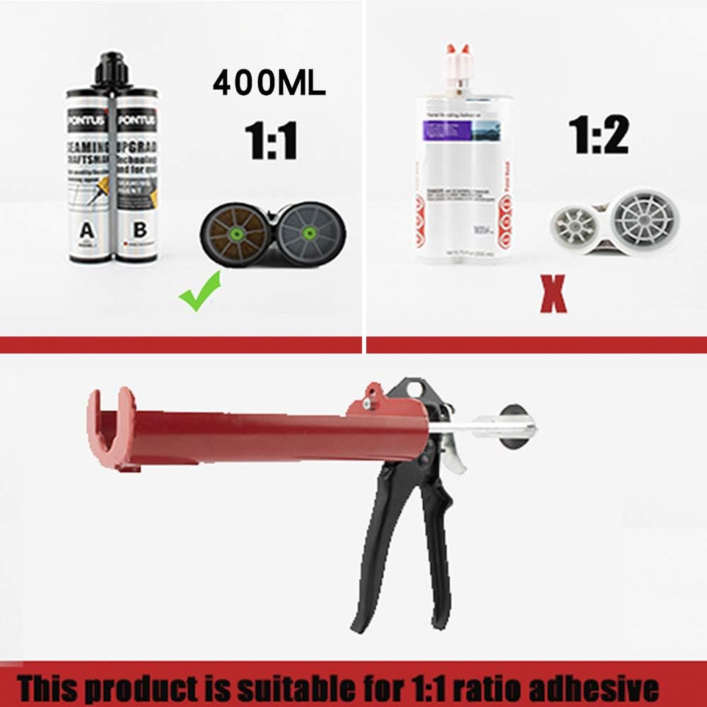 Manual Double Epoxy Gun 400 mL/13.5 fl oz (1:1 Mix Ratio) Dual Component Applicator for Panel Bond 2 Part Cartridge Caulking Gun (Passion Red) - - 