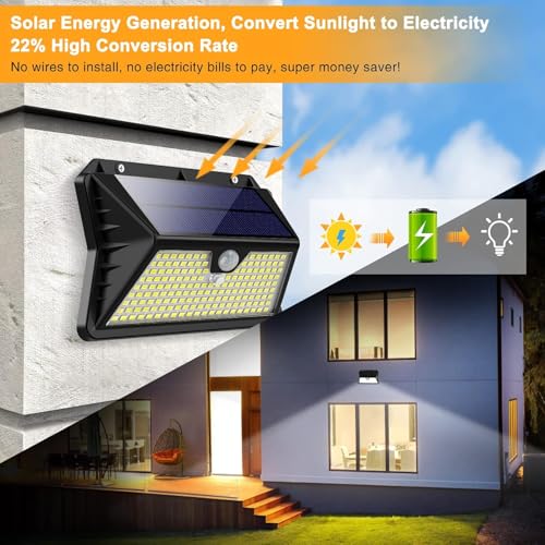 OUILA Solar Outdoor Light, 3 Modes Spotlight with Detector, 185 LED Solar Spotlight IP65 Waterproof Light for Garden, Garage, Patio, (2-Pack)