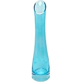 Hand-Made Blown Art Bud Glass Flower Vase Oblique Mouth Single Bud Vase Heavy Base Single Stem Flower Drop Vase for Flower and Office Bud Home Wedding Decor (Blue-23cm)