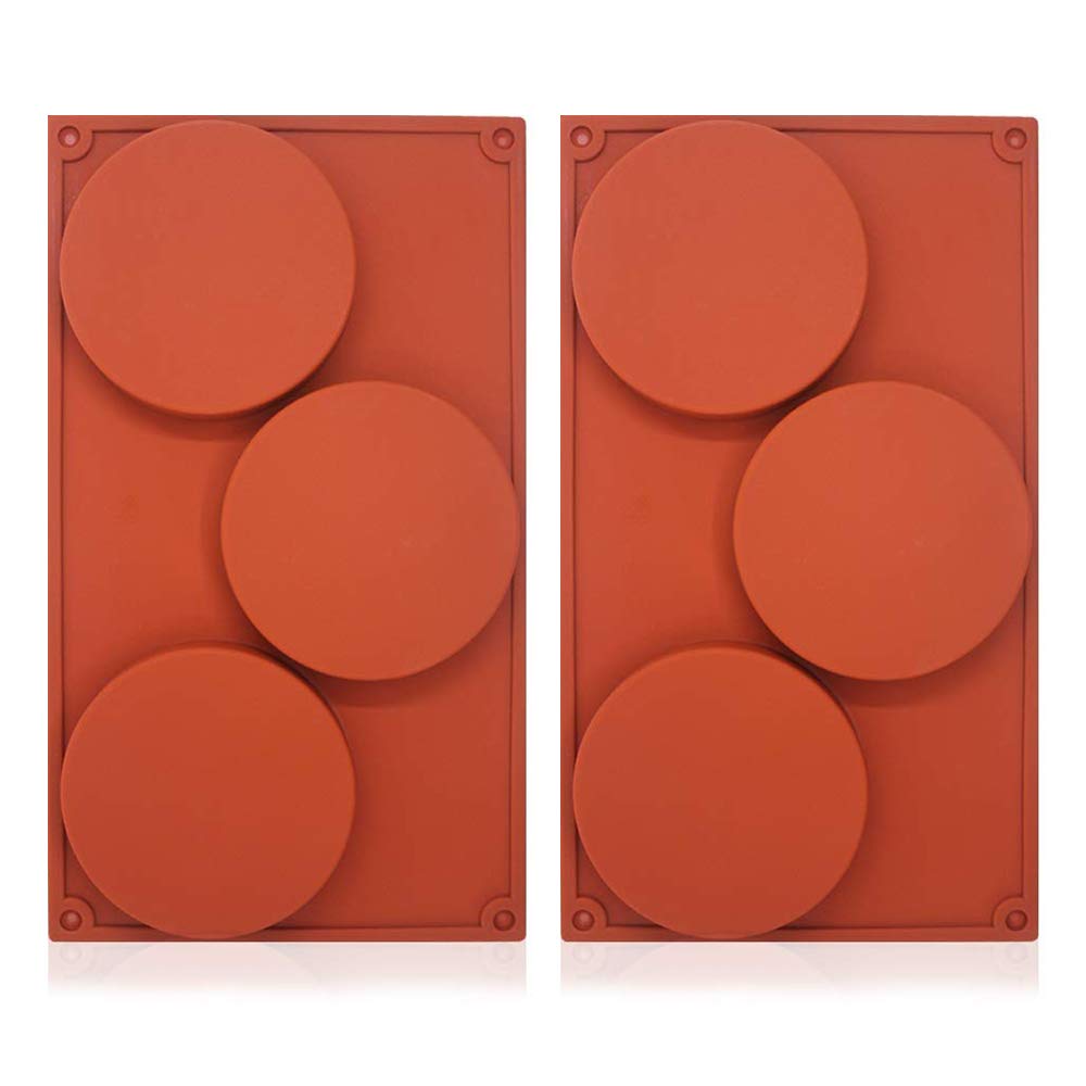 2PCS 3-Cavity Large Round Disc Cake Moulds Silicone Resin Coaster Mould Candy, Pie, Custard, Mousse Cake Pan Baking Molds