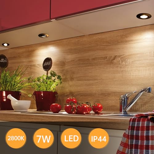 wowatt 10 LED Recessed Spotlights, 230 V, 3 Levels, Dimmable, 7 W LED Spotlights, Black, Flat, IP44 Recessed Lights, 700 lm, Replaces 70 W Halogen Recessed Spotlights, Warm White, 2800 K, Ceiling