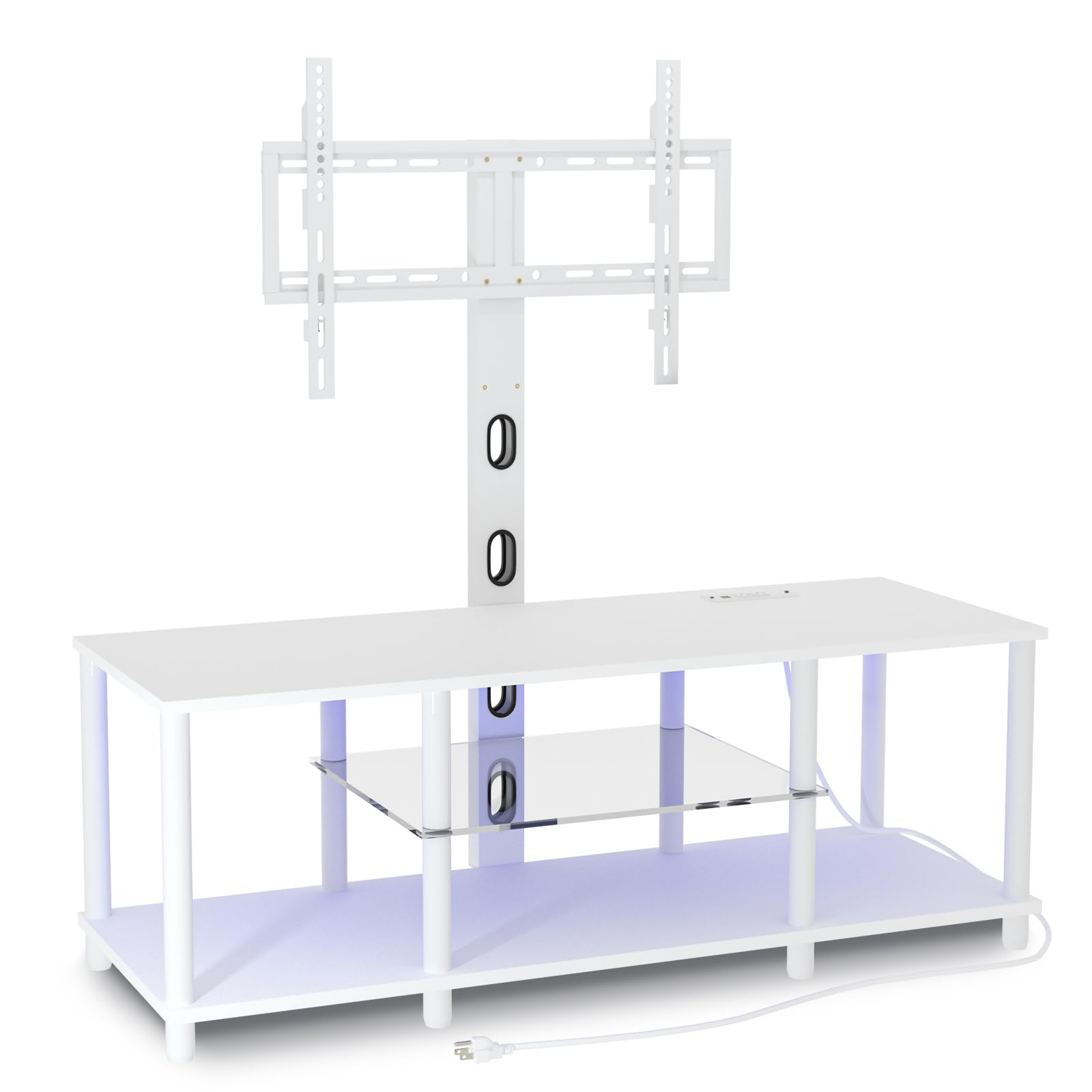 Photo 1 of Lazyvan TV Stand with Mount and Led Light?White TV Stand with Power Outlets for 32/40/43/50/55/60/65/70 Inch TV,Entertainment Center with Open Storage Shelf for Bedroom/Living Room/Office