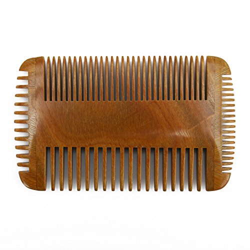 Meta-C Men's Portable Beard Comb – Handcrafted With Natural Green Sandal Wood – NO SNAG, NO TANGLE, NO STATIC – Four Sided Teeth With Wide Teeth & Fine Teeth (Nature)