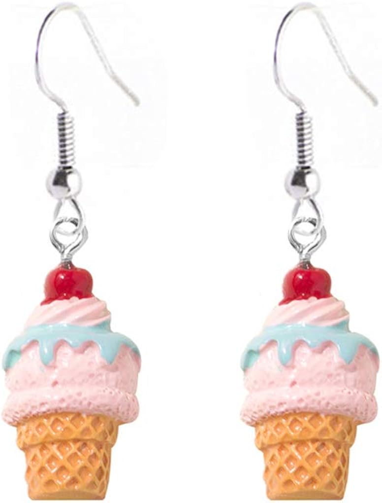 Cute Colorful Ice Cream Drop Earrings for Women Girls Little Pearl Ice Cream Dangle Earrings Creative Mini Dessert Jewelry
