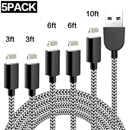 image for TNSO Phone Cable 5Pack 3FT 3FT 6FT 6FT 10FT Nylon Braided USB Charging