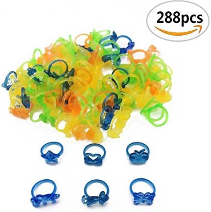 288PCS Mseeur colorful assorted plastic toy rings，bag of 288 rings (many styles) use as party favors, cake toppers, In goody bags, Arts, Crafts and so on.